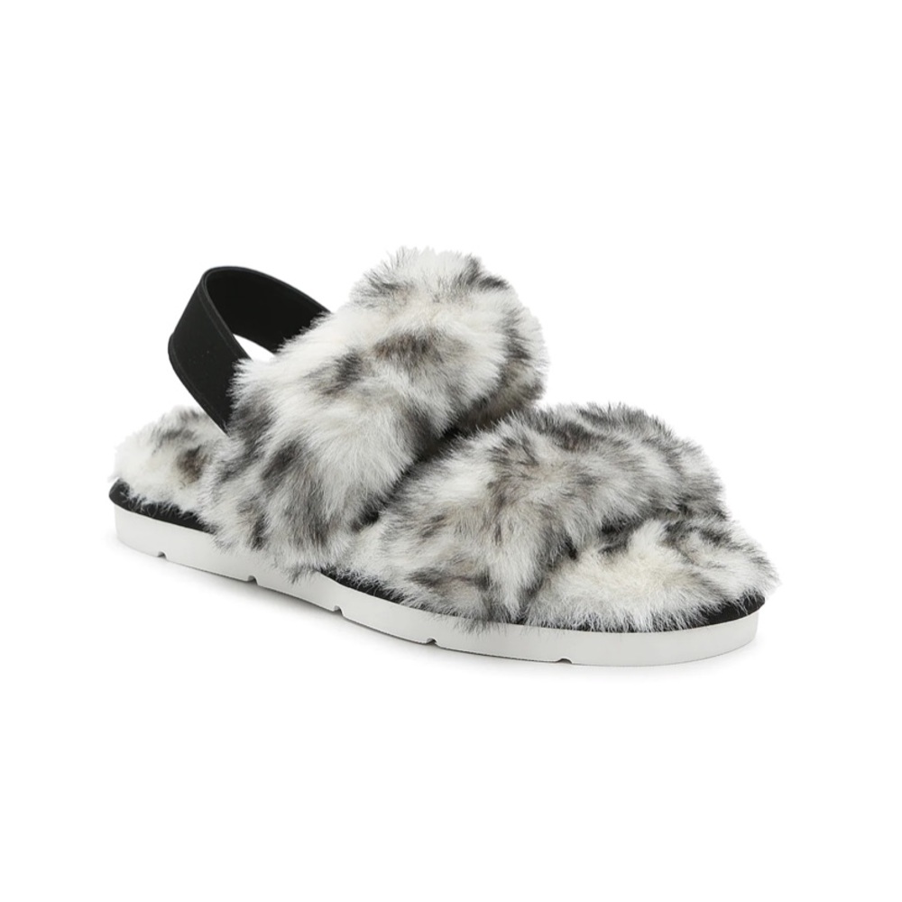 Dolce Vita black & white spotted faux fur slippers
